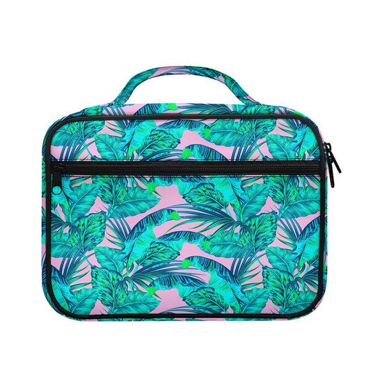 Pink Teal Tropical Leaf Pattern Print Briefcase Bible Bag