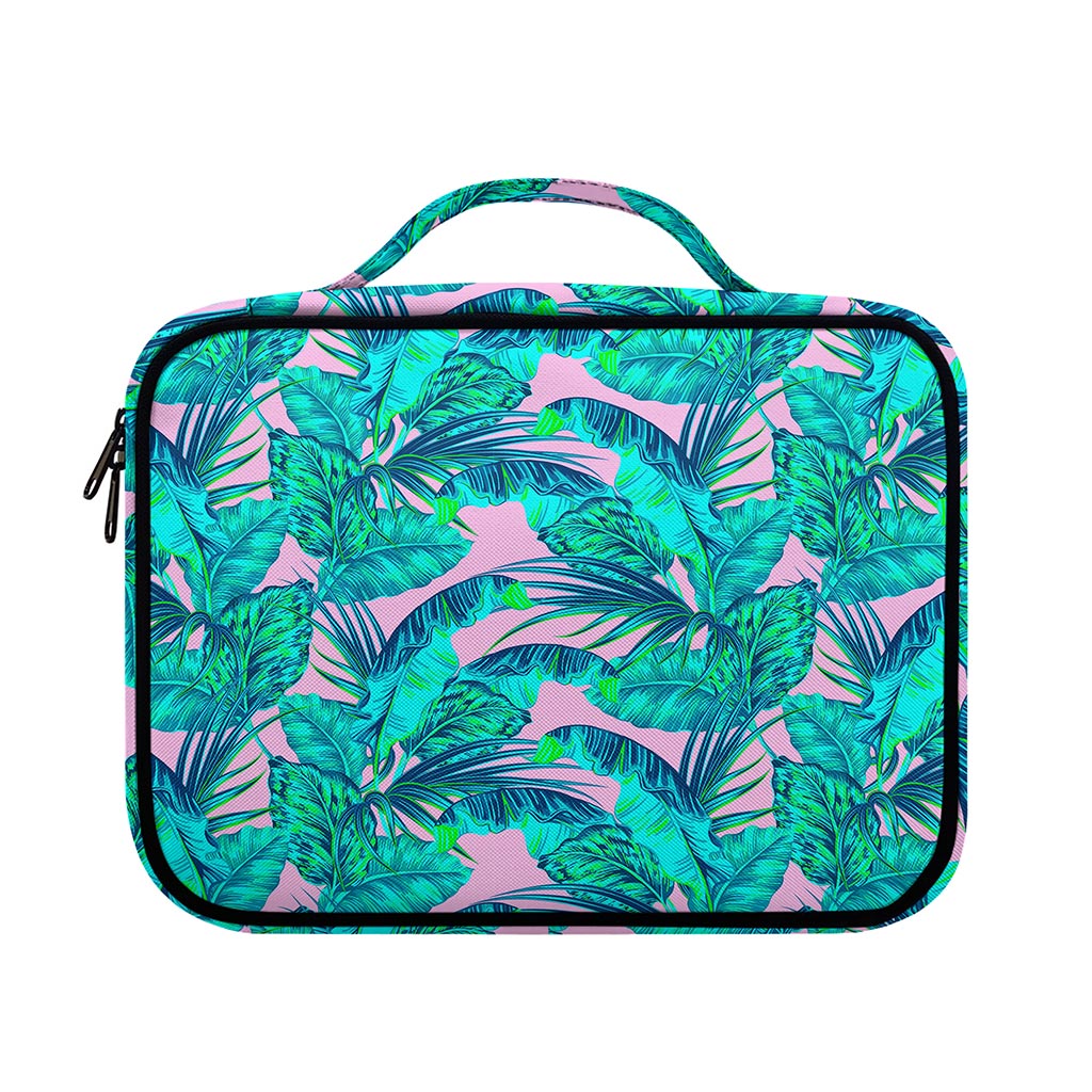 Pink Teal Tropical Leaf Pattern Print Briefcase Bible Bag