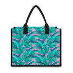 Pink Teal Tropical Leaf Pattern Print Canvas Tote Bag