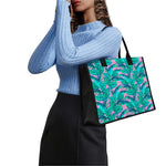 Pink Teal Tropical Leaf Pattern Print Canvas Tote Bag