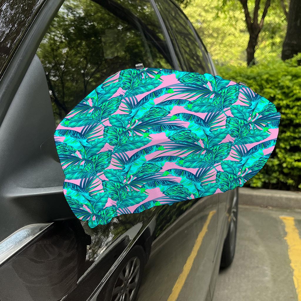 Pink Teal Tropical Leaf Pattern Print Car Side Mirror Covers