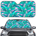 Pink Teal Tropical Leaf Pattern Print Car Windshield Sun Shade