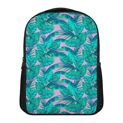 Pink Teal Tropical Leaf Pattern Print Casual Backpack