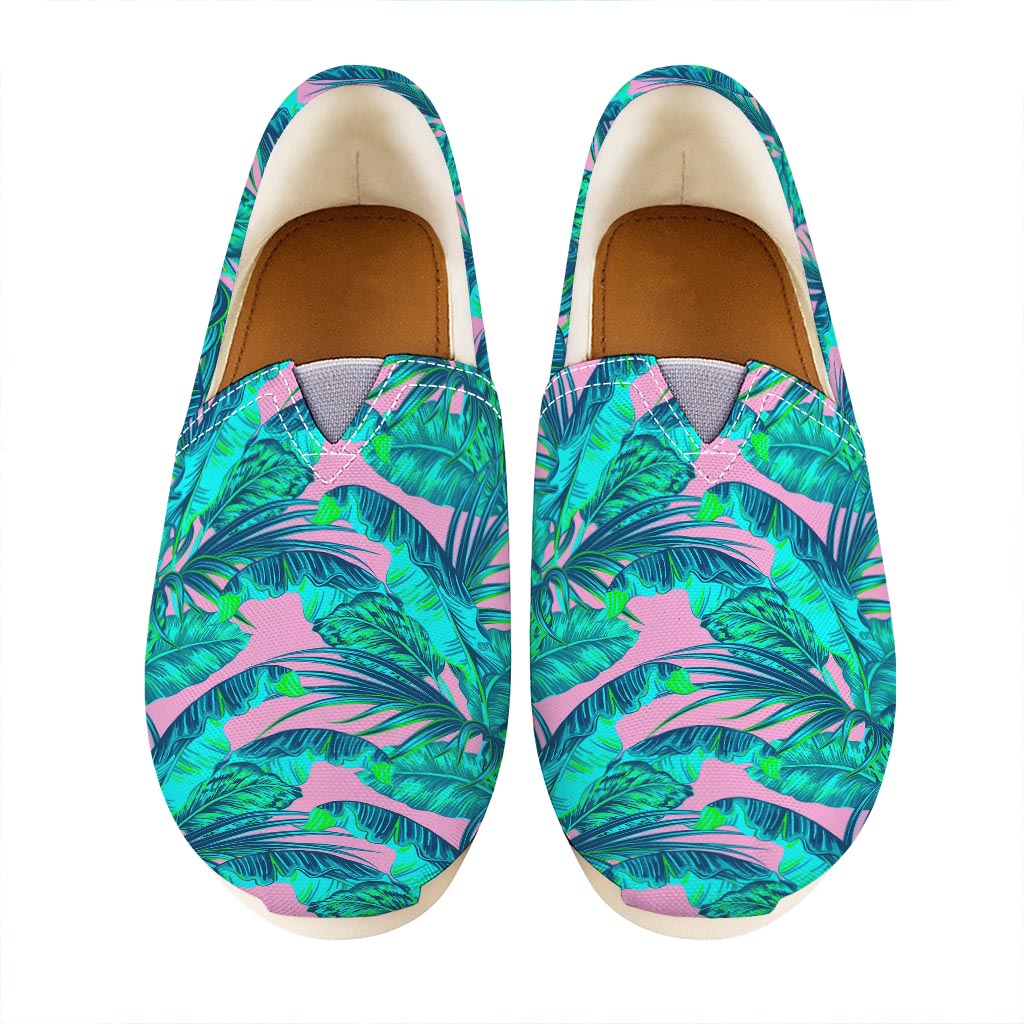 Pink Teal Tropical Leaf Pattern Print Casual Shoes