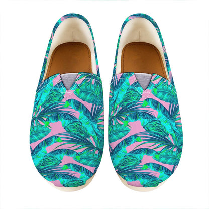 Pink Teal Tropical Leaf Pattern Print Casual Shoes