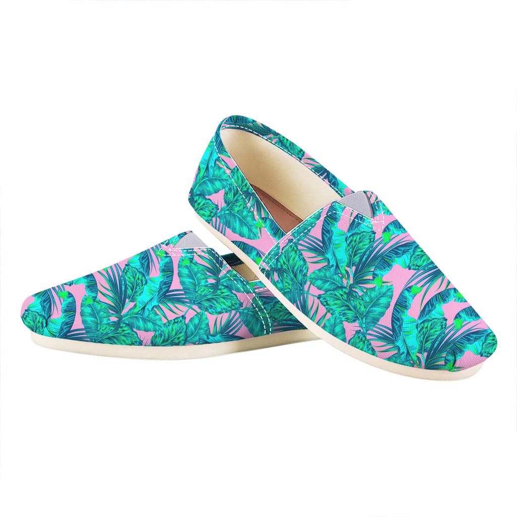 Pink Teal Tropical Leaf Pattern Print Casual Shoes