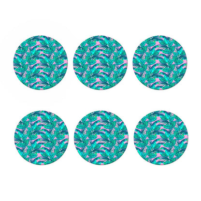 Pink Teal Tropical Leaf Pattern Print Coaster Set