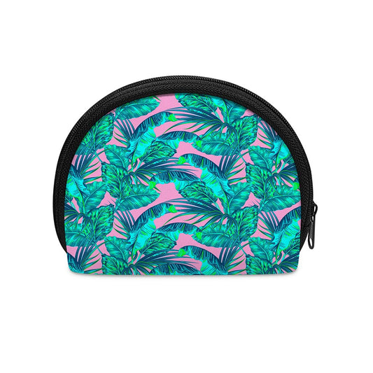 Pink Teal Tropical Leaf Pattern Print Coin Purse
