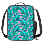Pink Teal Tropical Leaf Pattern Print Crossbody Lunch Bag
