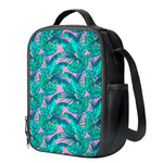Pink Teal Tropical Leaf Pattern Print Crossbody Lunch Bag