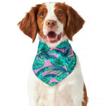 Pink Teal Tropical Leaf Pattern Print Dog Bandana