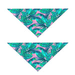 Pink Teal Tropical Leaf Pattern Print Dog Bandana
