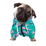 Pink Teal Tropical Leaf Pattern Print Dog Zip Up Hoodie
