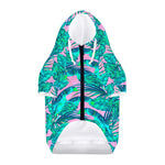 Pink Teal Tropical Leaf Pattern Print Dog Zip Up Hoodie