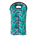 Pink Teal Tropical Leaf Pattern Print Double Neoprene Wine Tote