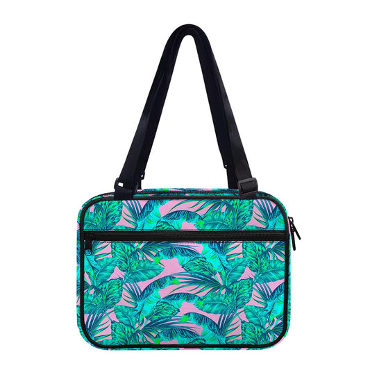 Pink Teal Tropical Leaf Pattern Print Double Strap Bible Bag