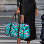 Pink Teal Tropical Leaf Pattern Print Duffle Bag