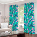 Pink Teal Tropical Leaf Pattern Print Extra Wide Grommet Curtains