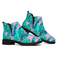 Pink Teal Tropical Leaf Pattern Print Flat Ankle Boots