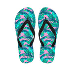 Pink Teal Tropical Leaf Pattern Print Flip Flops