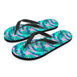 Pink Teal Tropical Leaf Pattern Print Flip Flops