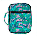 Pink Teal Tropical Leaf Pattern Print Front Pocket Bible Bag
