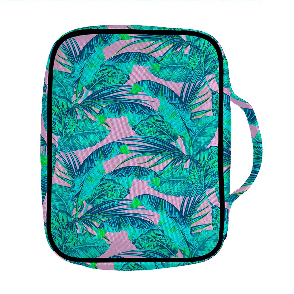 Pink Teal Tropical Leaf Pattern Print Front Pocket Bible Bag