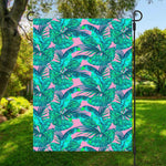 Pink Teal Tropical Leaf Pattern Print Garden Flag