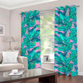 Pink Teal Tropical Leaf Pattern Print Grommet Curtains
