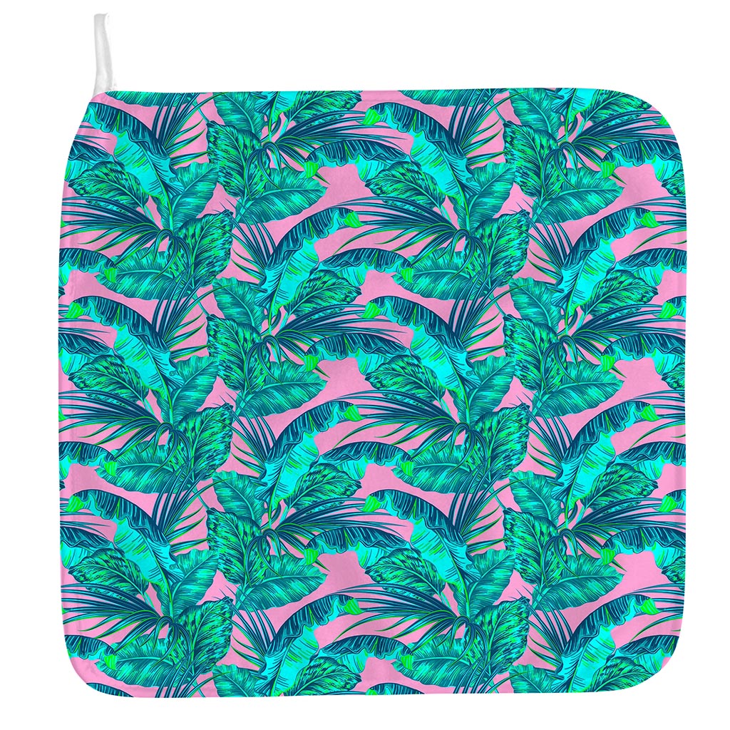 Pink Teal Tropical Leaf Pattern Print Hand Towel
