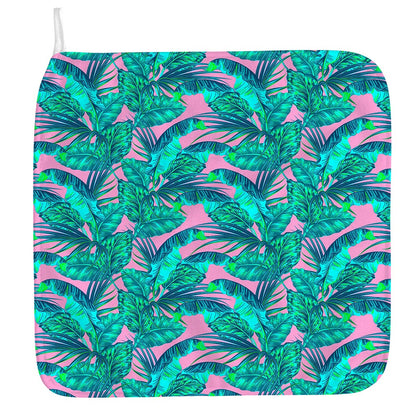 Pink Teal Tropical Leaf Pattern Print Hand Towel