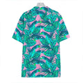 Pink Teal Tropical Leaf Pattern Print Hawaiian Shirt