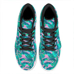 Pink Teal Tropical Leaf Pattern Print High Top Leather Sneakers