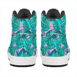 Pink Teal Tropical Leaf Pattern Print High Top Leather Sneakers