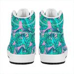 Pink Teal Tropical Leaf Pattern Print High Top Leather Sneakers