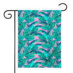 Pink Teal Tropical Leaf Pattern Print House Flag