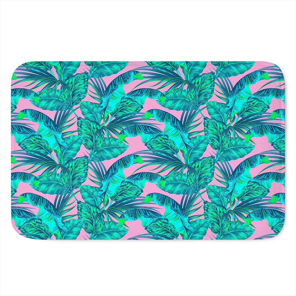 Pink Teal Tropical Leaf Pattern Print Indoor Door Mat