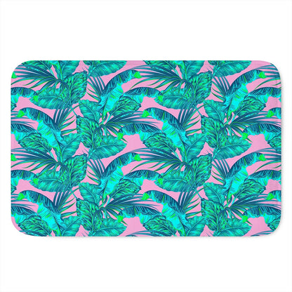 Pink Teal Tropical Leaf Pattern Print Indoor Door Mat