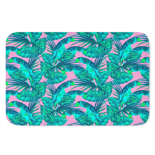 Pink Teal Tropical Leaf Pattern Print Indoor Door Mat