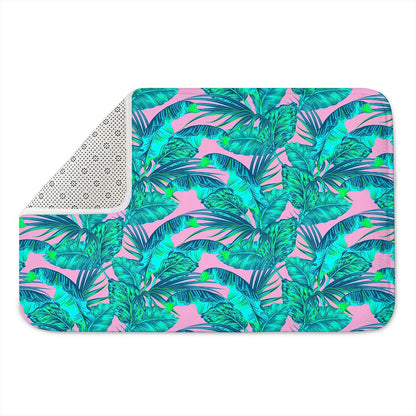 Pink Teal Tropical Leaf Pattern Print Indoor Door Mat