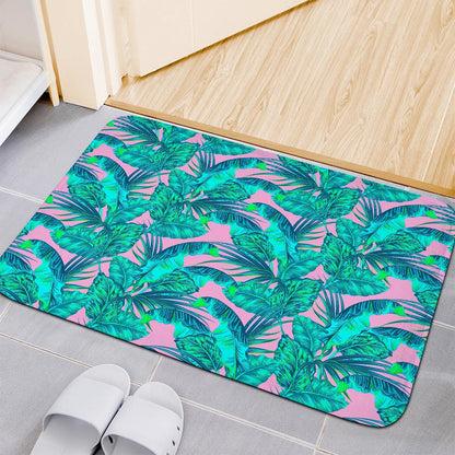 Pink Teal Tropical Leaf Pattern Print Indoor Door Mat