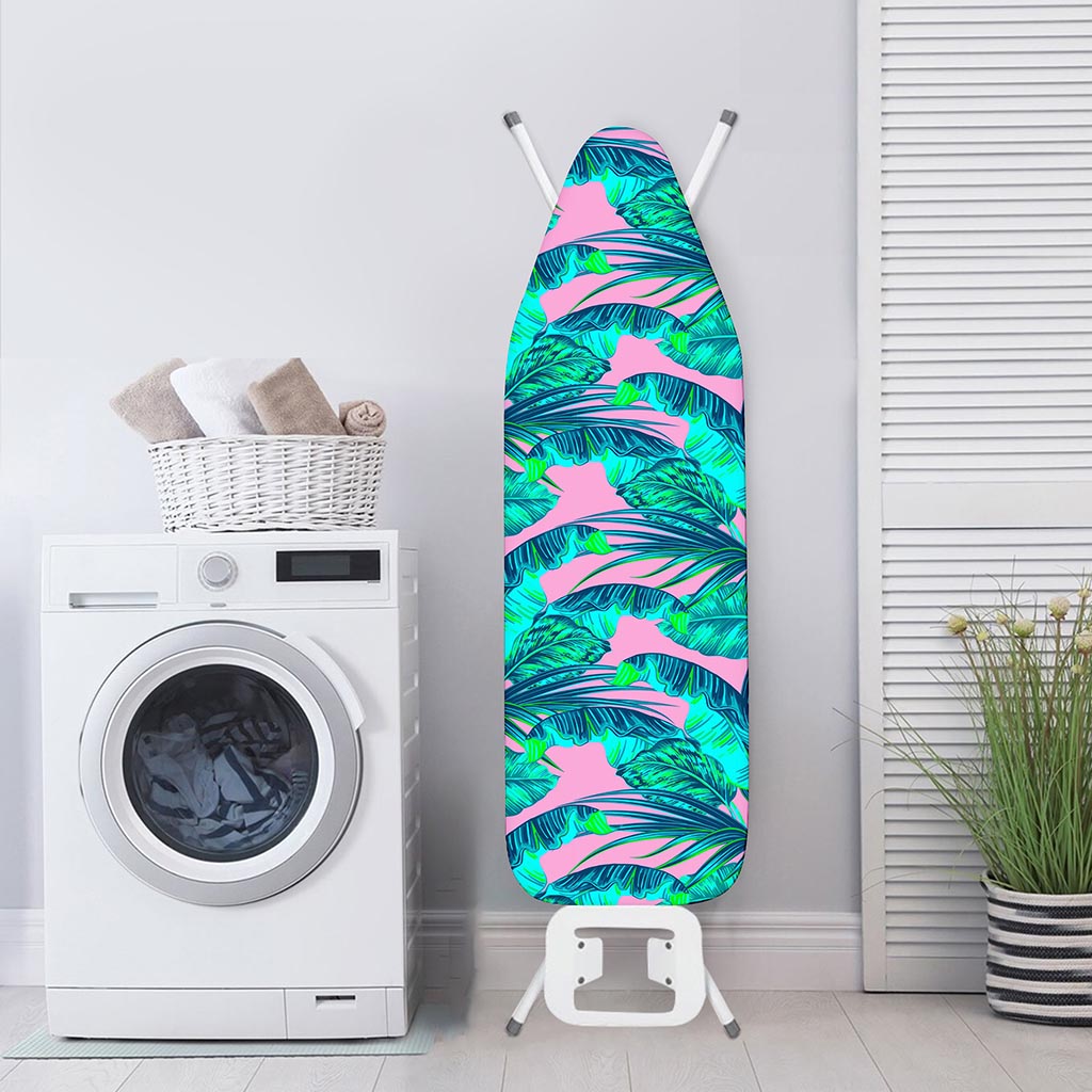 Pink Teal Tropical Leaf Pattern Print Ironing Board Cover