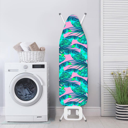 Pink Teal Tropical Leaf Pattern Print Ironing Board Cover