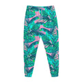 Pink Teal Tropical Leaf Pattern Print Jogger Pants