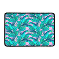 Pink Teal Tropical Leaf Pattern Print Kitchen Mat