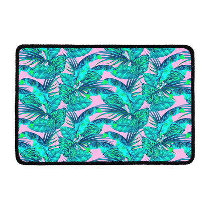 Pink Teal Tropical Leaf Pattern Print Kitchen Mat