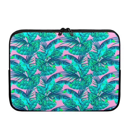 Pink Teal Tropical Leaf Pattern Print Laptop Sleeve
