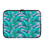 Pink Teal Tropical Leaf Pattern Print Laptop Sleeve