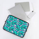 Pink Teal Tropical Leaf Pattern Print Laptop Sleeve