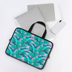Pink Teal Tropical Leaf Pattern Print Laptop Sleeve With Handle